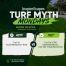 Infographic banner for Turf Myth Mondays showing a myth vs. fact comparison: 'Turf is maintenance-free' versus 'Turf is low maintenance, not NO maintenance' with green and dark backgrounds.
